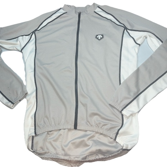 Descente GRAY white Full Zip Cycling SHIRT JACKET Men's LARGE Long Sleeves Bike - Picture 1 of 16